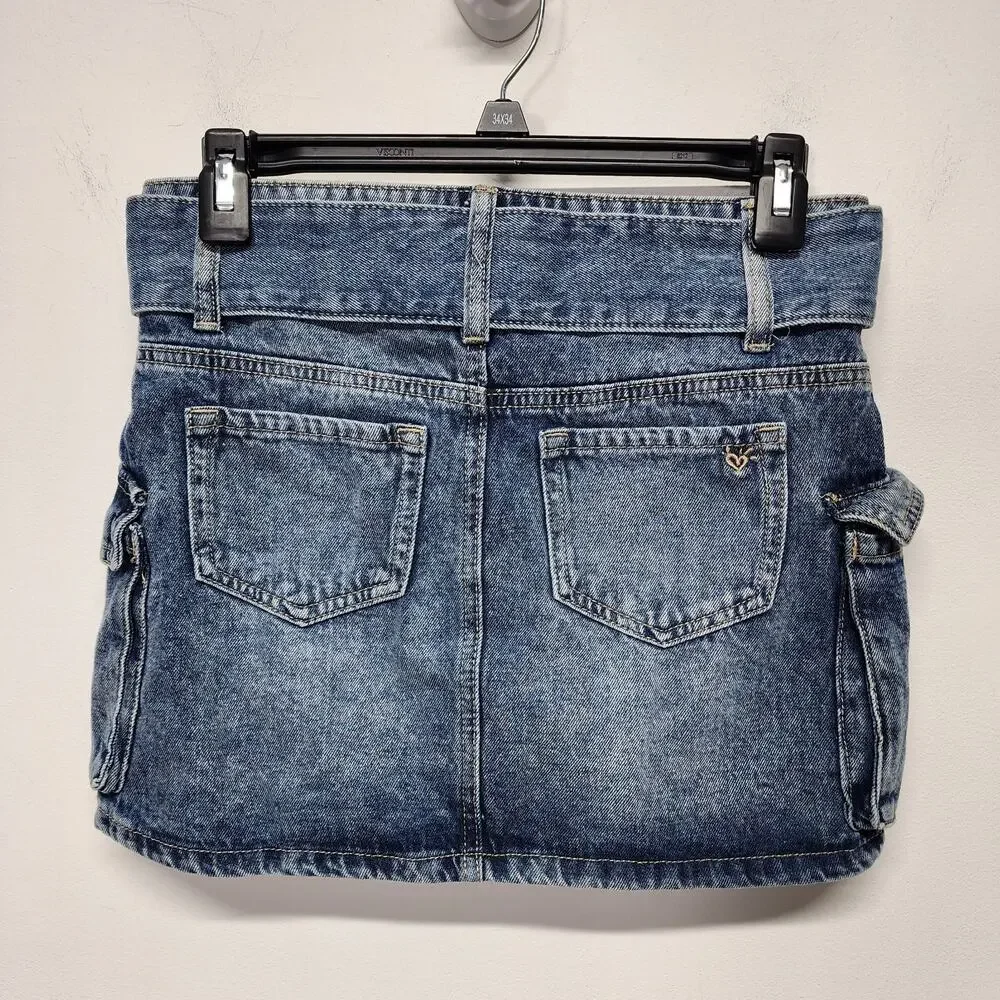 Justice Girls Denim Belted Cargo Skirt Size 12 26